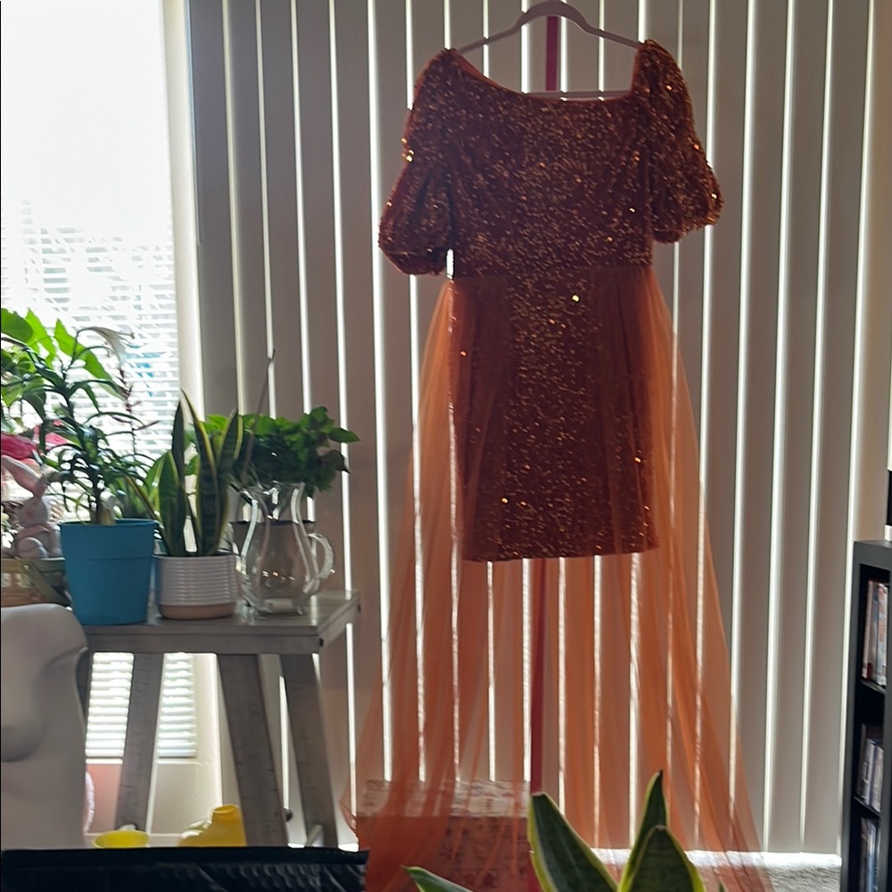 Orange Sequin High Low Dress